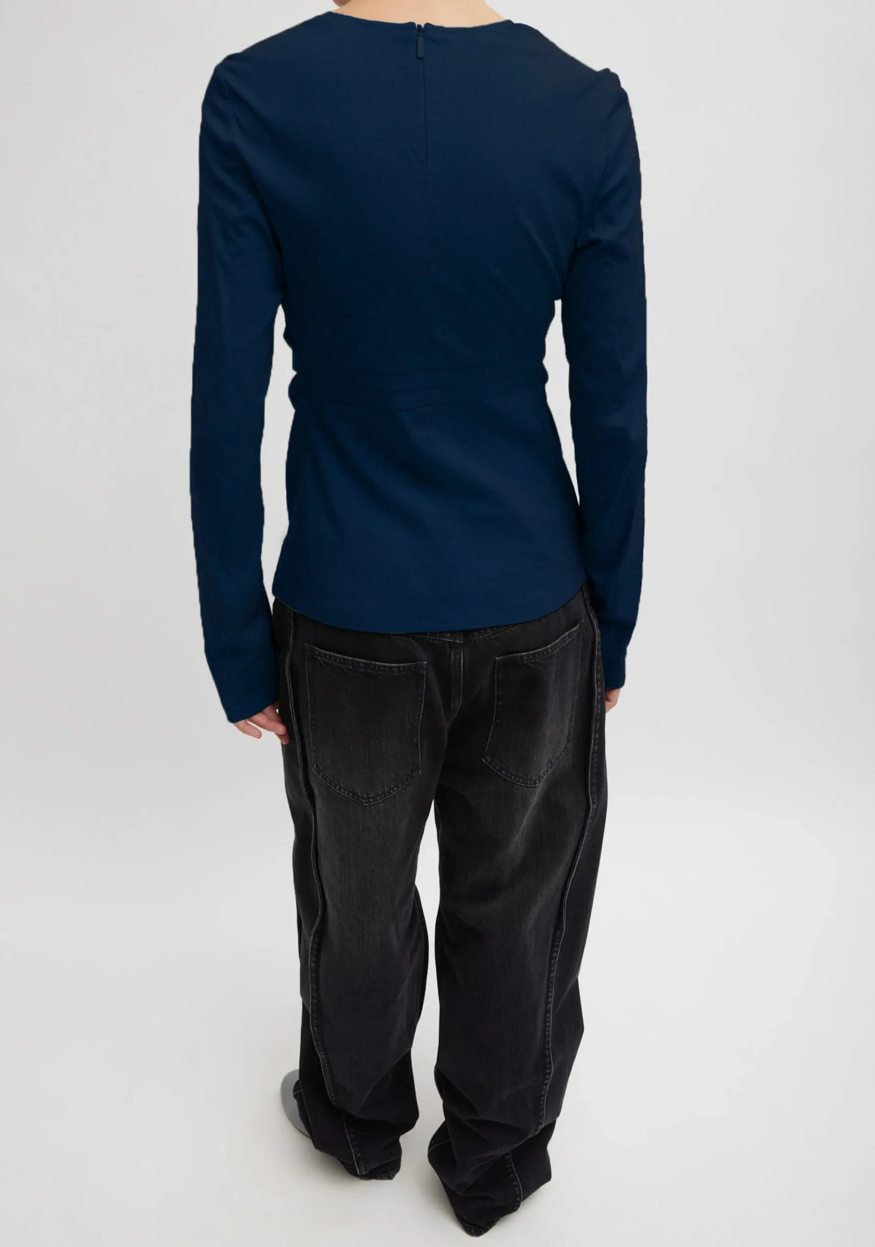 Stretch Cotton Nylon Square Neck Slim Circular Sleeve Top