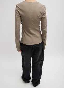 Stretch Cotton Nylon Square Neck Slim Circular Sleeve Top