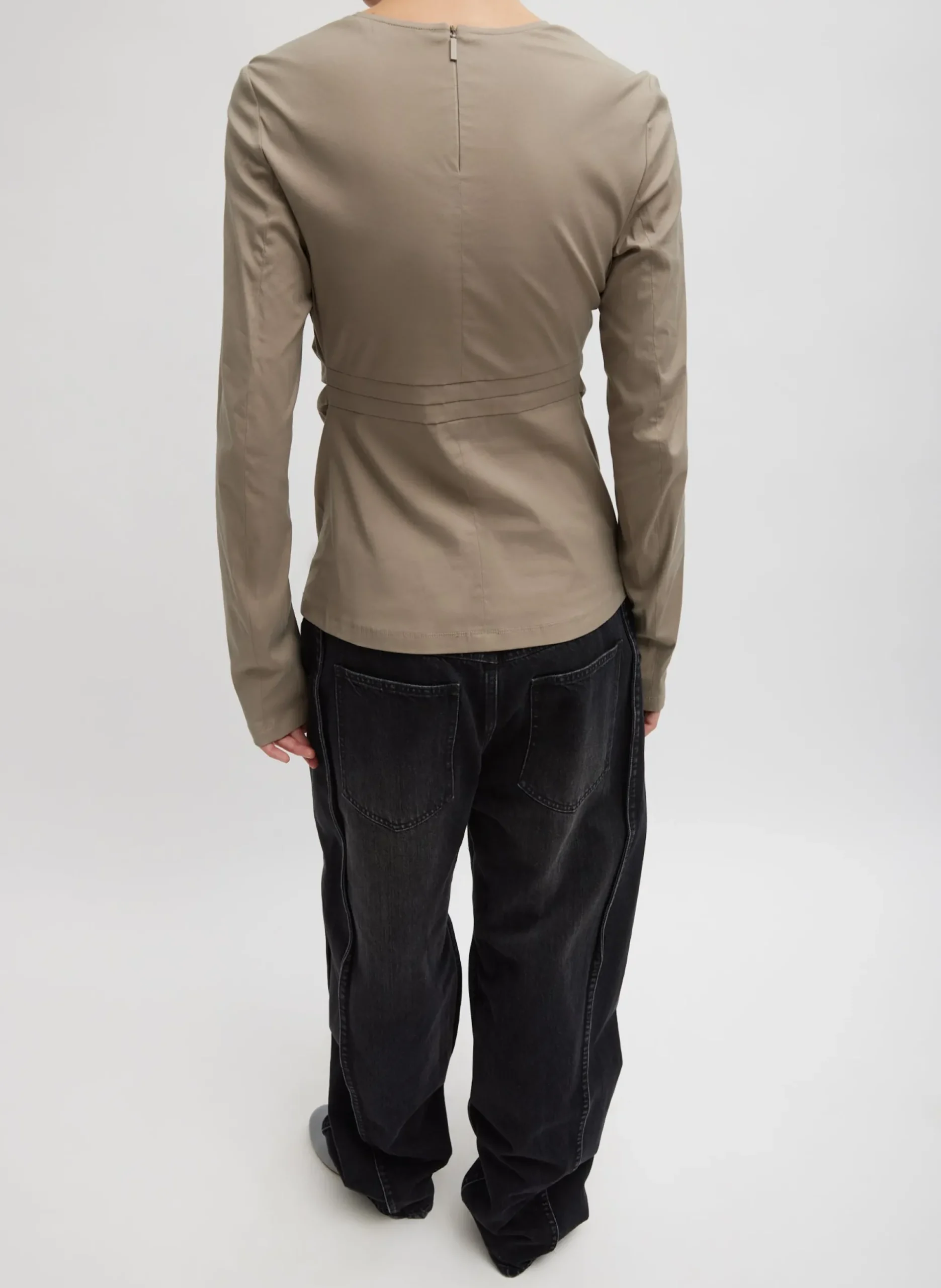 Stretch Cotton Nylon Square Neck Slim Circular Sleeve Top