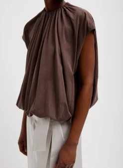 T-Shirting Shirred Neck Circular Top